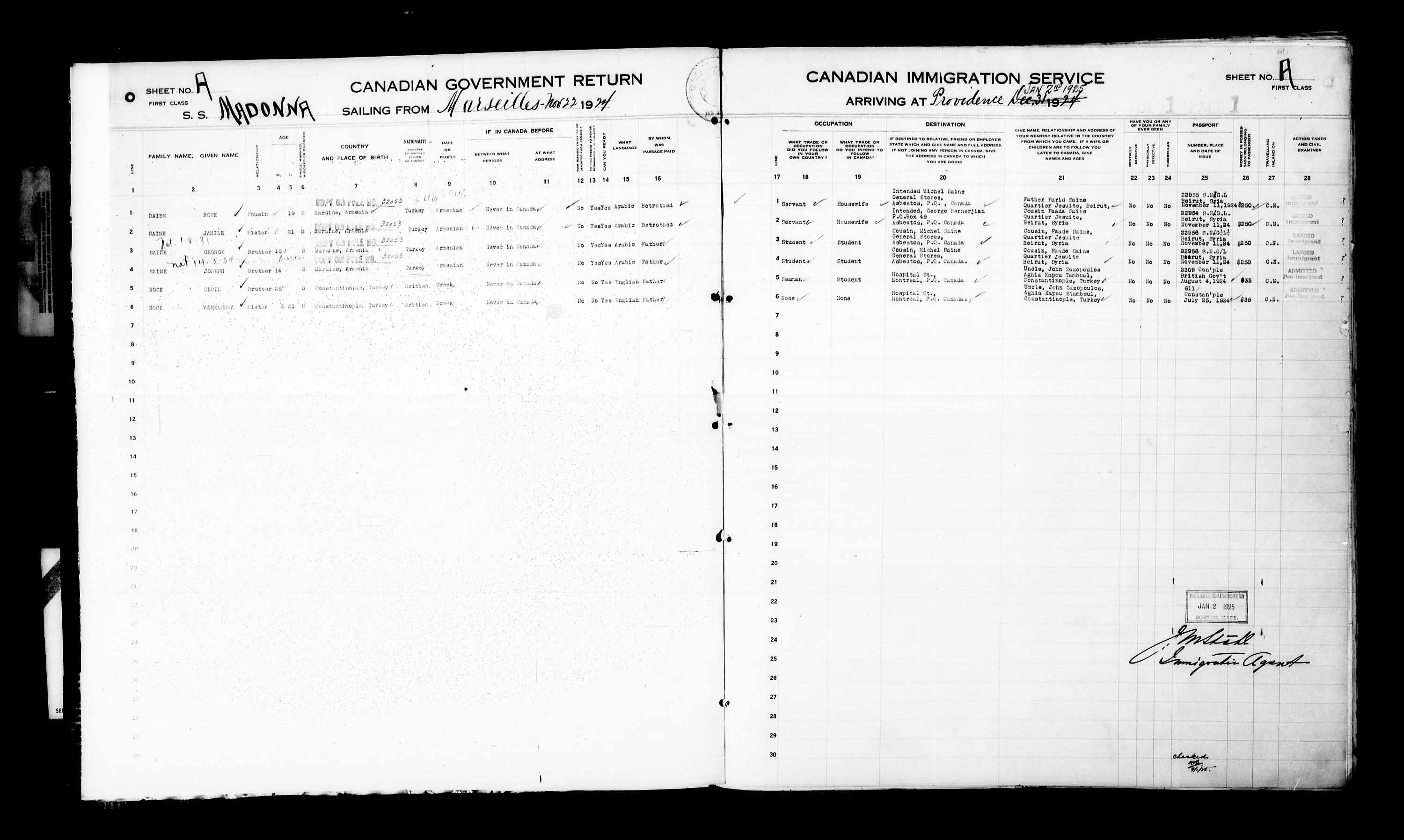 Title: Passenger Lists: Eastern U.S. Ports (1925-1935) - Mikan Number: 161344 - Microform: t-14938