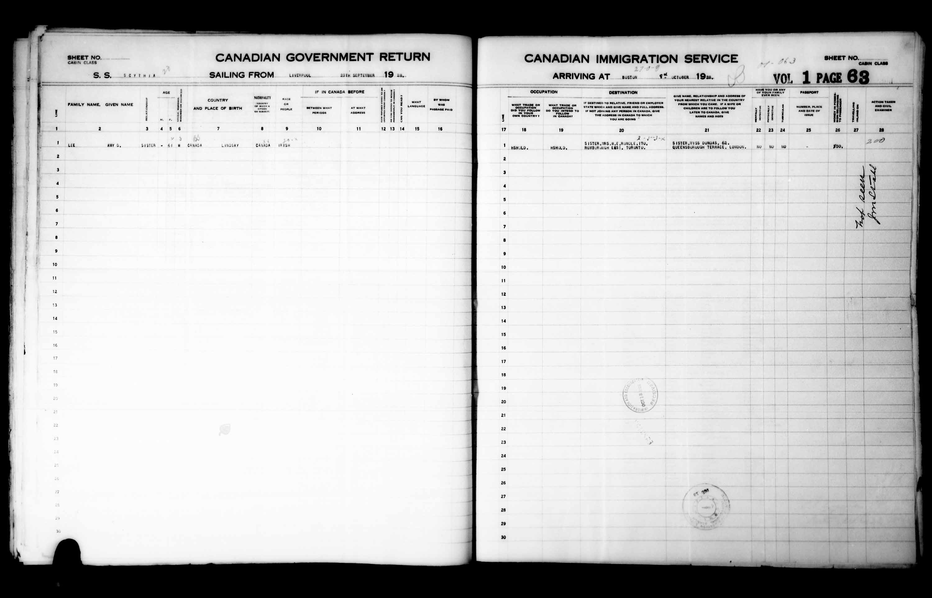 Titre : Listes de passagers : Ports de l'est des tats-Unis (1925-1935) - N d'enregistrement Mikan : 179092 - Microforme : t-14938
