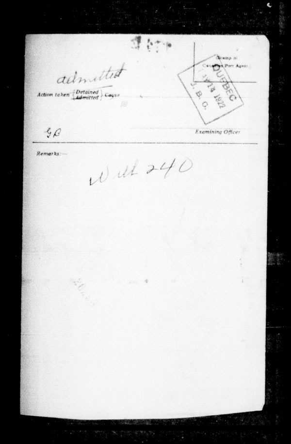 Title: Ocean Arrivals, Form 30A, 1919-1924 - Mikan Number: 161349 - Microform: t-14939