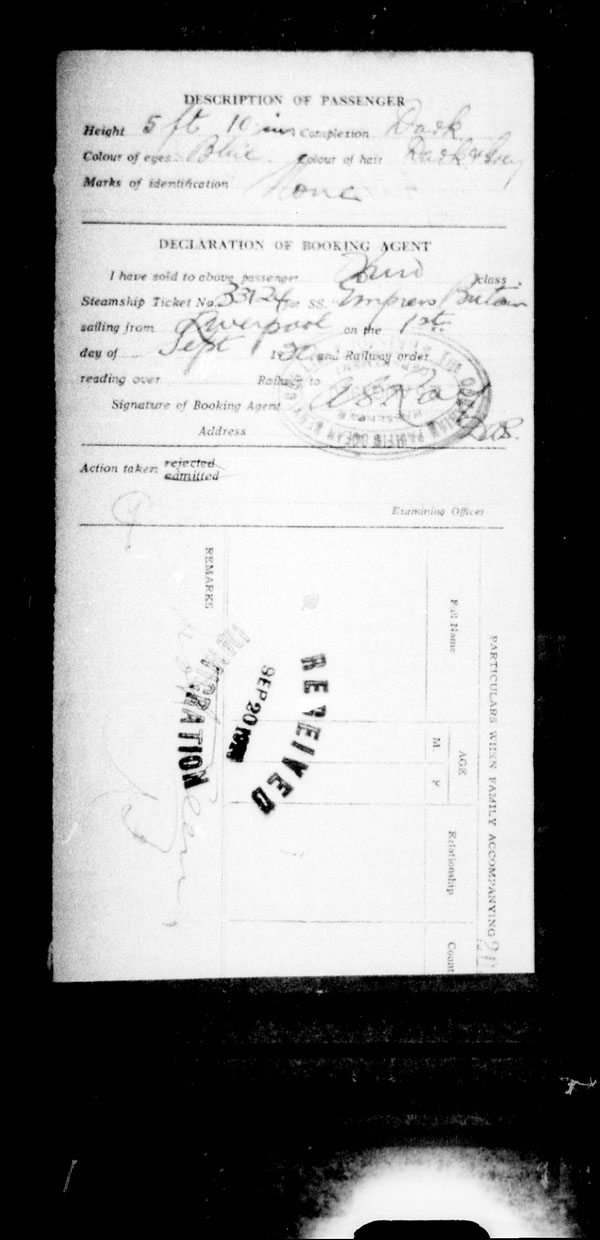 Title: Ocean Arrivals, Form 30A, 1919-1924 - Mikan Number: 161349 - Microform: t-14939
