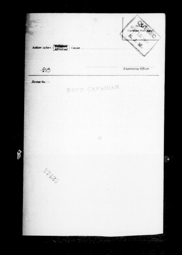 Title: Ocean Arrivals, Form 30A, 1919-1924 - Mikan Number: 161349 - Microform: t-14940