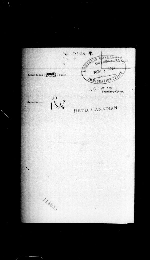 Title: Ocean Arrivals, Form 30A, 1919-1924 - Mikan Number: 161349 - Microform: t-14945