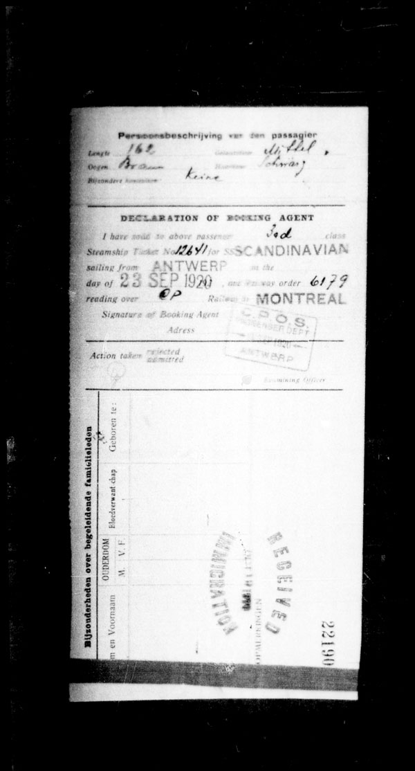 Title: Ocean Arrivals, Form 30A, 1919-1924 - Mikan Number: 161349 - Microform: t-14946