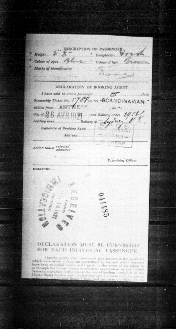 Title: Ocean Arrivals, Form 30A, 1919-1924 - Mikan Number: 161349 - Microform: t-14949
