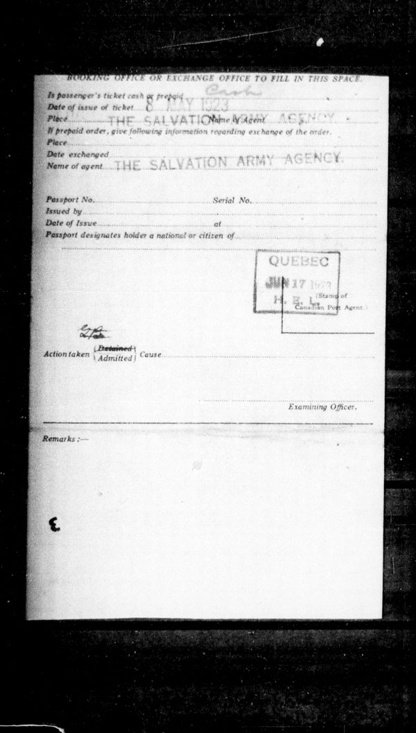Title: Ocean Arrivals, Form 30A, 1919-1924 - Mikan Number: 161349 - Microform: t-14954