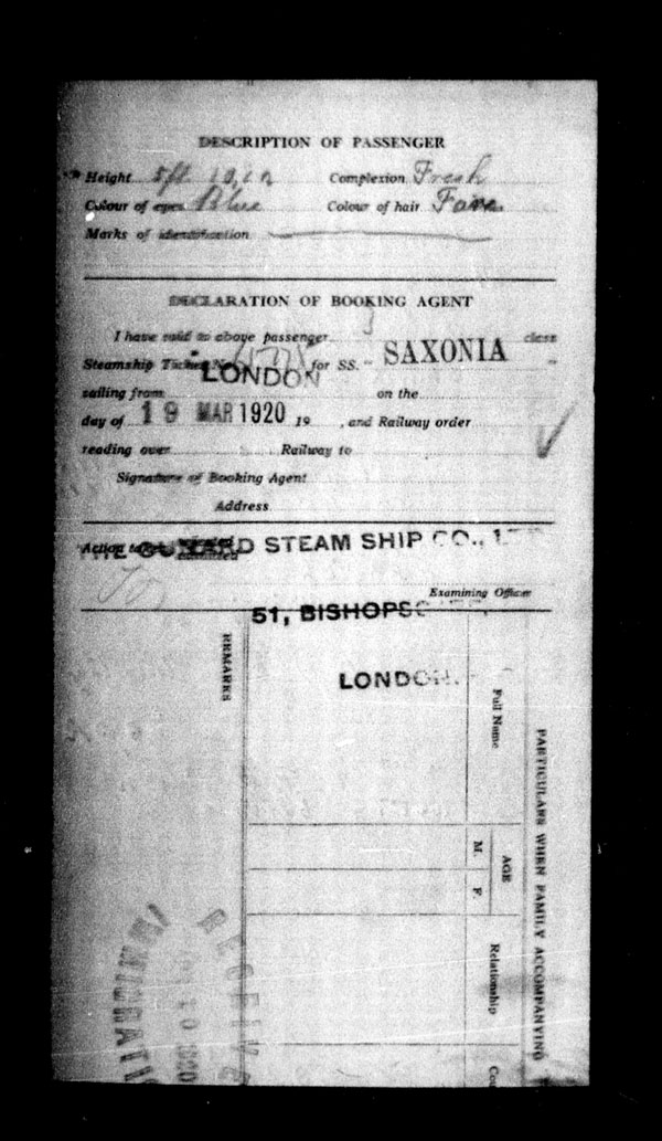 Title: Ocean Arrivals, Form 30A, 1919-1924 - Mikan Number: 161349 - Microform: t-14961