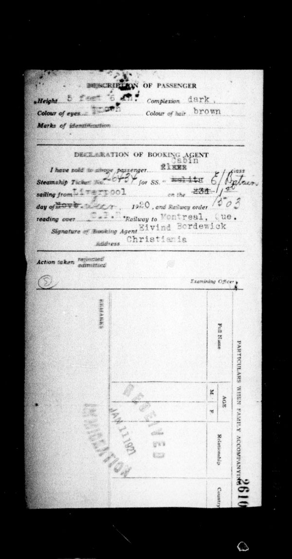 Title: Ocean Arrivals, Form 30A, 1919-1924 - Mikan Number: 161349 - Microform: t-14962