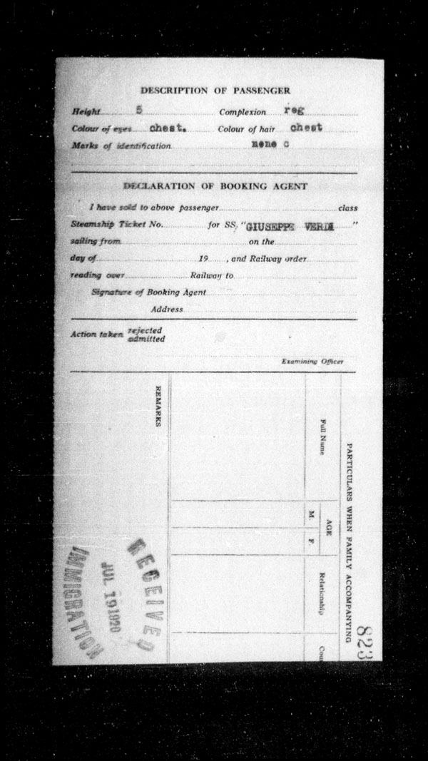 Title: Ocean Arrivals, Form 30A, 1919-1924 - Mikan Number: 161349 - Microform: t-14983