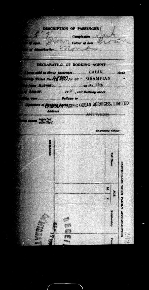 Title: Ocean Arrivals, Form 30A, 1919-1924 - Mikan Number: 161349 - Microform: t-14993