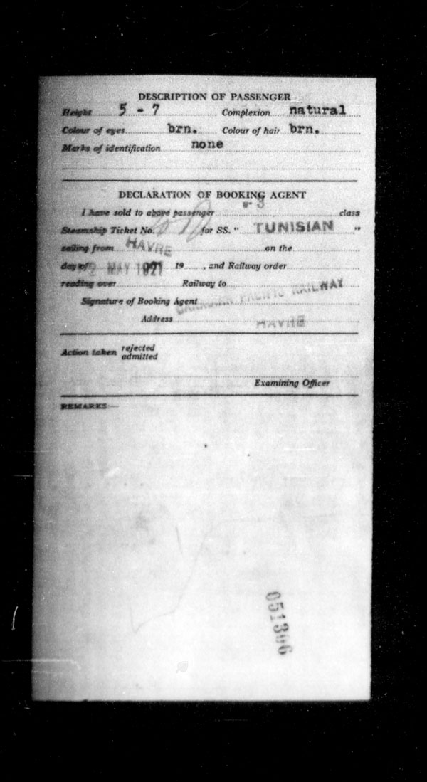 Title: Ocean Arrivals, Form 30A, 1919-1924 - Mikan Number: 161349 - Microform: t-15002