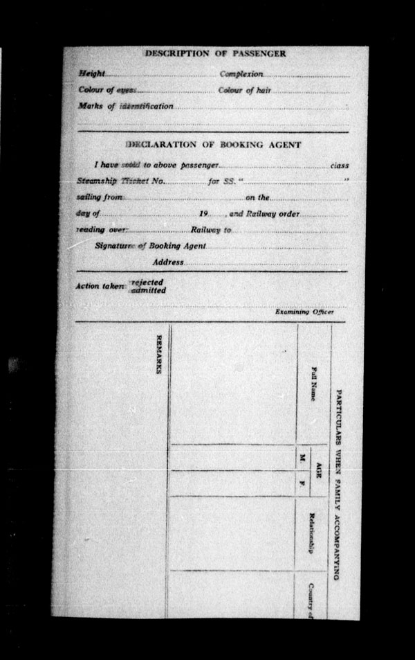 Title: Ocean Arrivals, Form 30A, 1919-1924 - Mikan Number: 161349 - Microform: t-15025