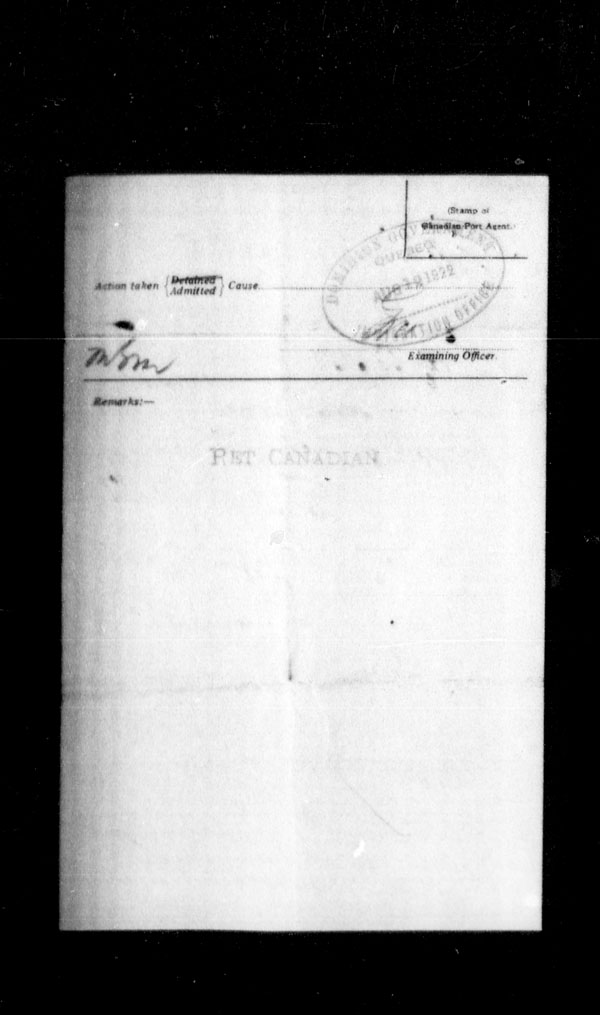 Title: Ocean Arrivals, Form 30A, 1919-1924 - Mikan Number: 161349 - Microform: t-15032