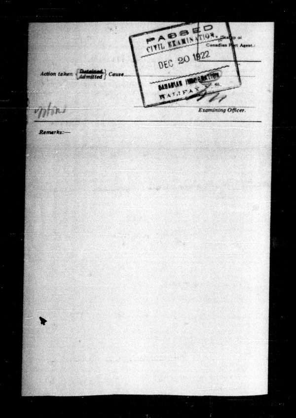 Title: Ocean Arrivals, Form 30A, 1919-1924 - Mikan Number: 161349 - Microform: t-15044