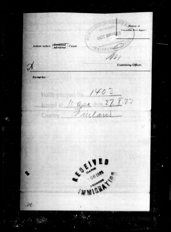 Title: Ocean Arrivals, Form 30A, 1919-1924 - Mikan Number: 161349 - Microform: t-15053