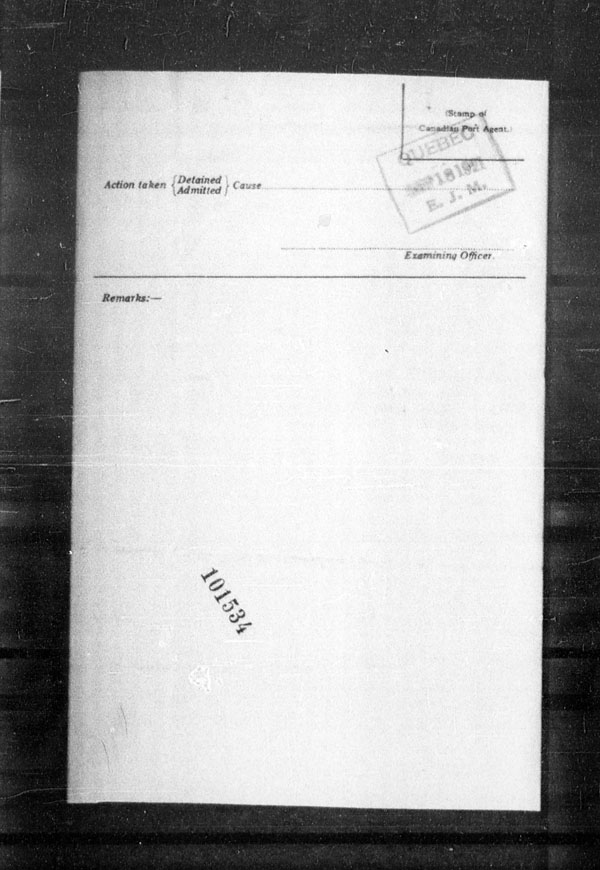 Title: Ocean Arrivals, Form 30A, 1919-1924 - Mikan Number: 161349 - Microform: t-15057