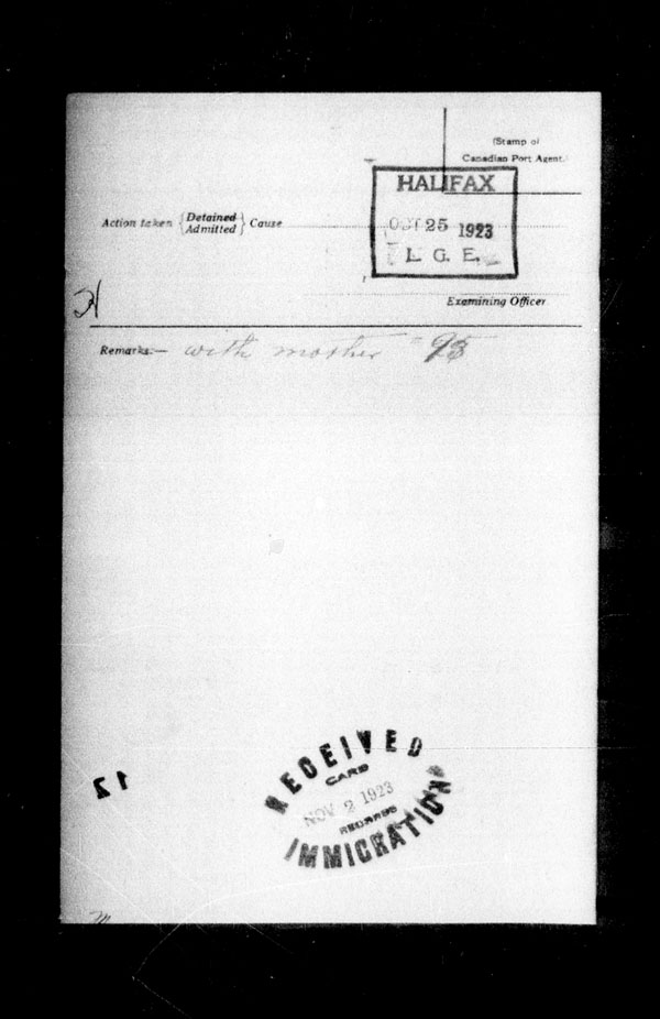 Title: Ocean Arrivals, Form 30A, 1919-1924 - Mikan Number: 161349 - Microform: t-15064