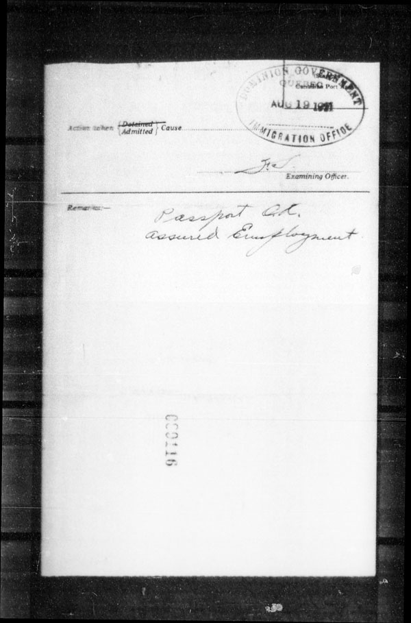 Title: Ocean Arrivals, Form 30A, 1919-1924 - Mikan Number: 161349 - Microform: t-15084