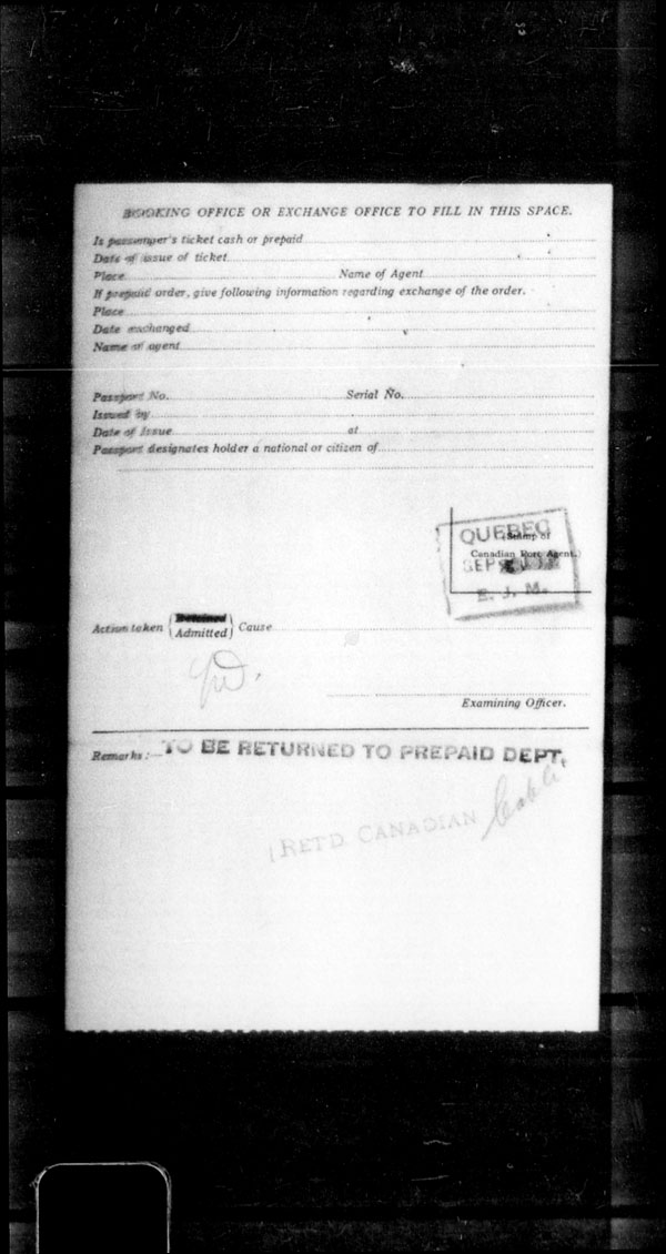 Title: Ocean Arrivals, Form 30A, 1919-1924 - Mikan Number: 161349 - Microform: t-15088