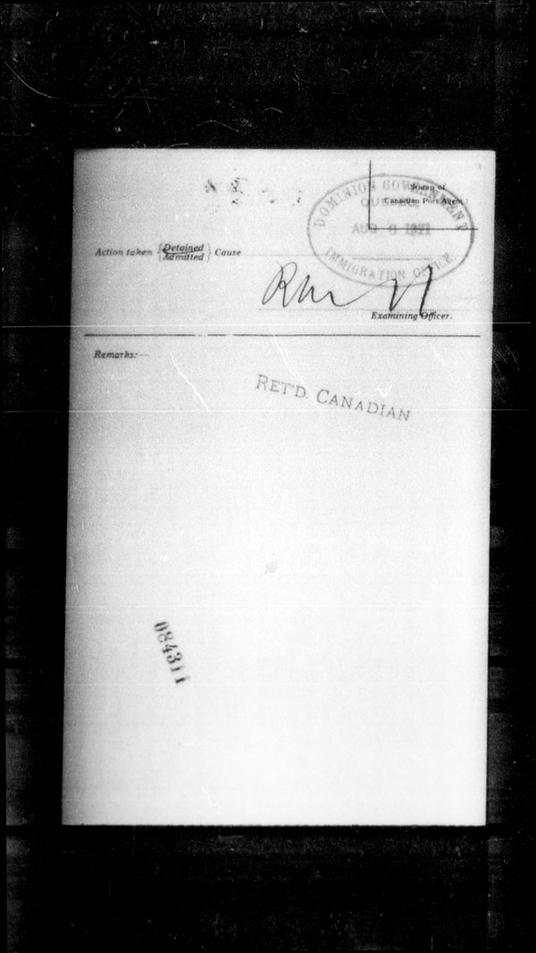 Title: Ocean Arrivals, Form 30A, 1919-1924 - Mikan Number: 161349 - Microform: t-15095