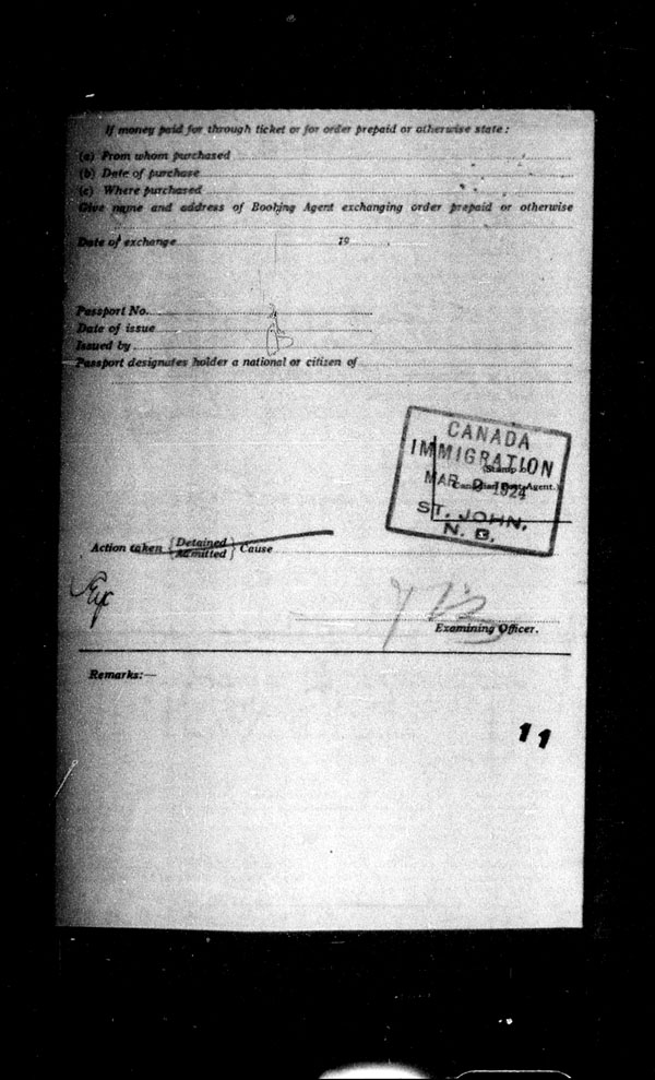 Title: Ocean Arrivals, Form 30A, 1919-1924 - Mikan Number: 161349 - Microform: t-15109