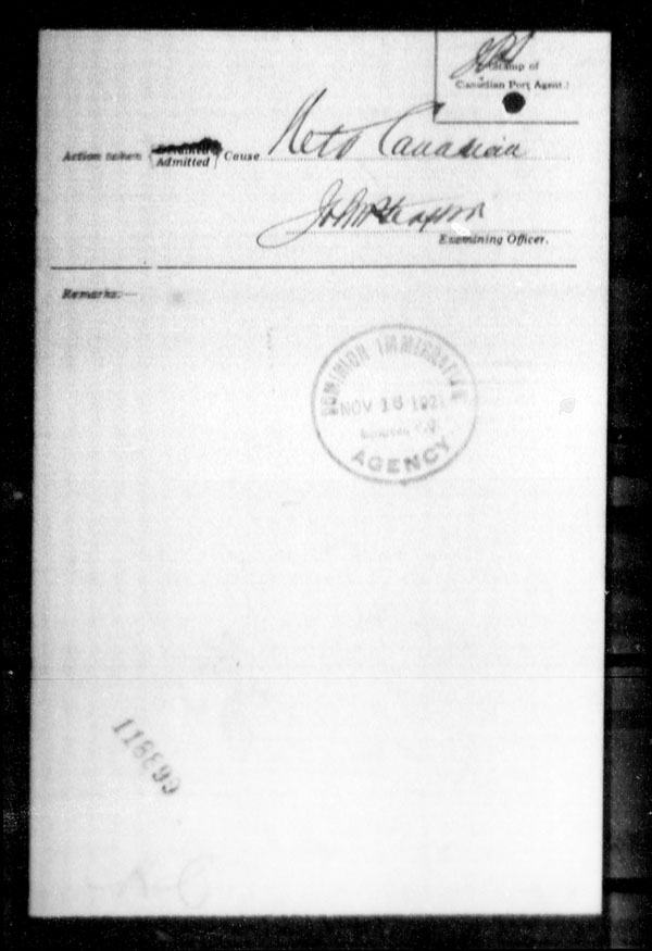 Title: Ocean Arrivals, Form 30A, 1919-1924 - Mikan Number: 161349 - Microform: t-15132