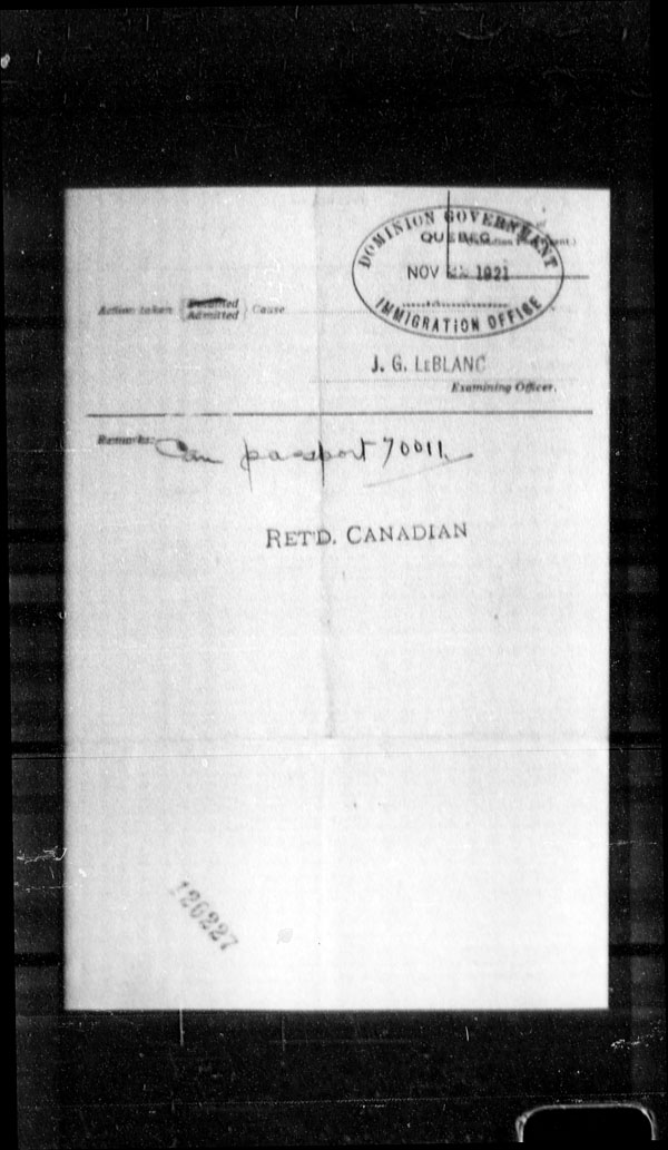 Title: Ocean Arrivals, Form 30A, 1919-1924 - Mikan Number: 161349 - Microform: t-15140