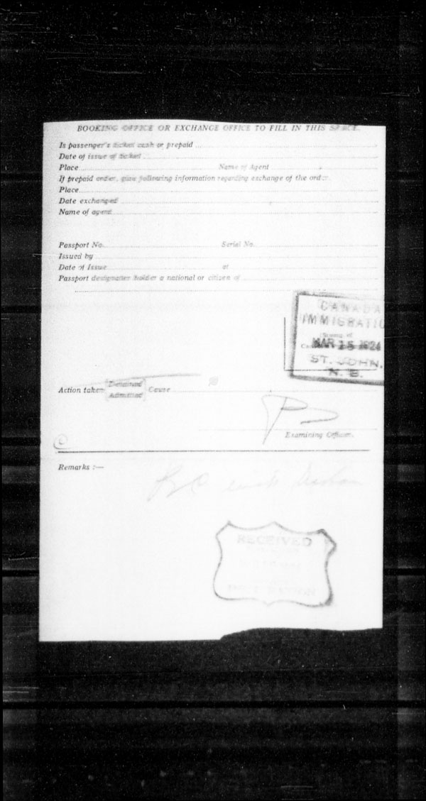 Title: Ocean Arrivals, Form 30A, 1919-1924 - Mikan Number: 161349 - Microform: t-15172
