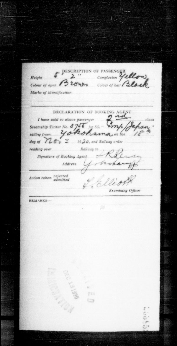 Title: Ocean Arrivals, Form 30A, 1919-1924 - Mikan Number: 161349 - Microform: t-15181