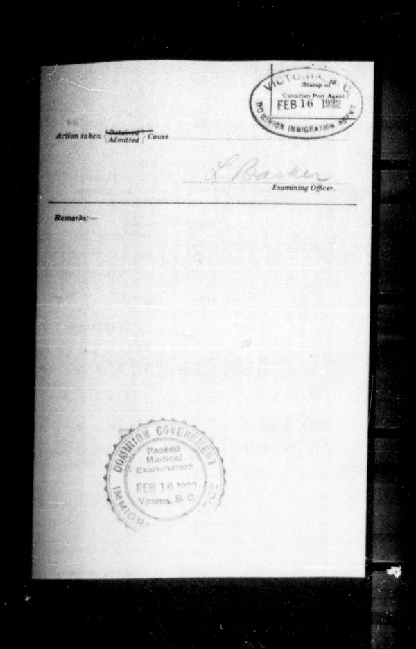 Title: Ocean Arrivals, Form 30A, 1919-1924 - Mikan Number: 161349 - Microform: t-15213