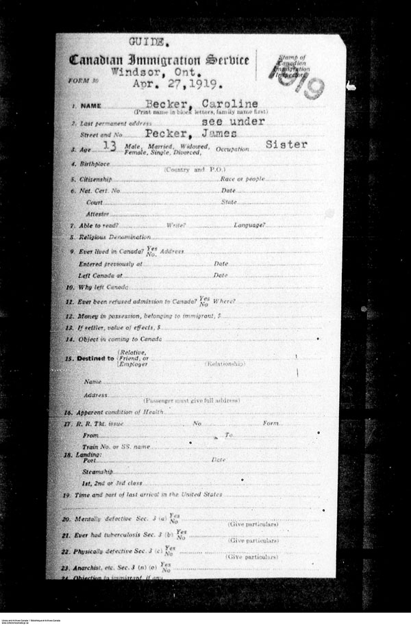Title: Border Entry, Form 30, 1919-1924 - Mikan Number: 161377 - Microform: t-15255