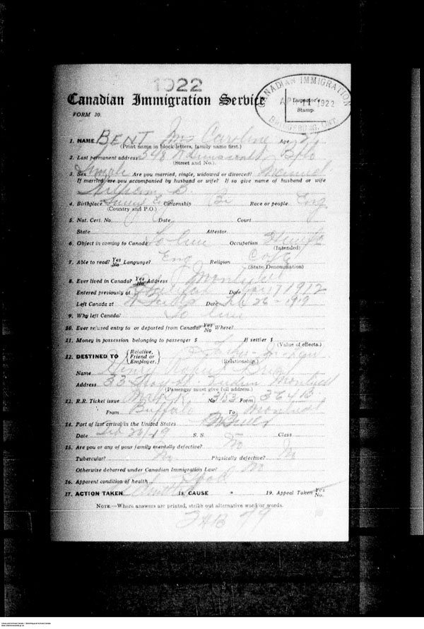 Title: Border Entry, Form 30, 1919-1924 - Mikan Number: 161377 - Microform: t-15256