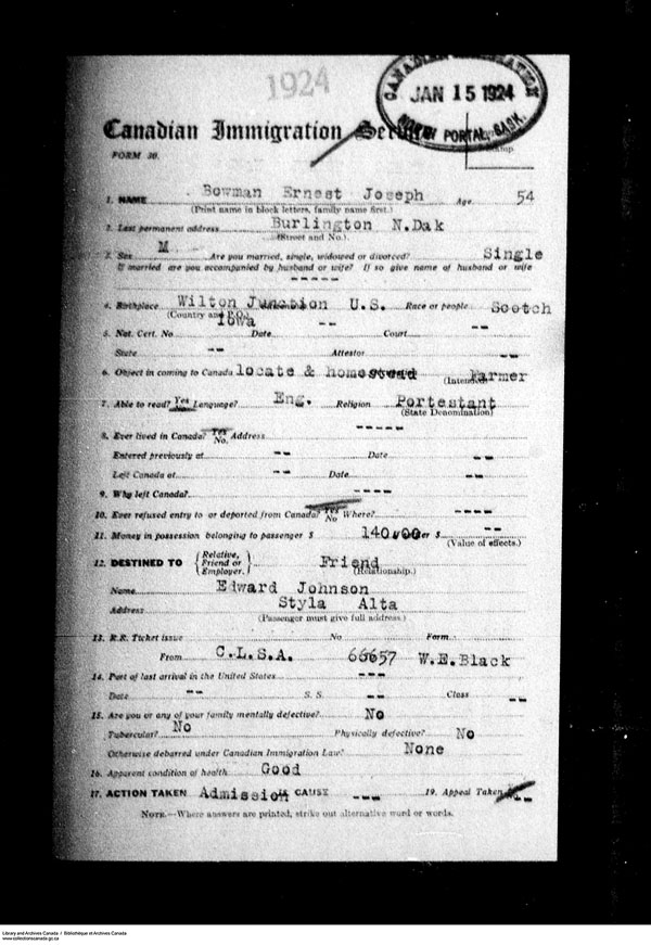 Title: Border Entry, Form 30, 1919-1924 - Mikan Number: 161377 - Microform: t-15260