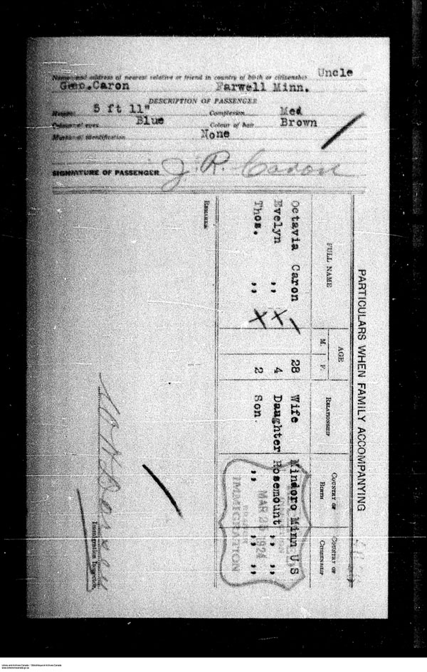 Titre : Arrives par la frontire, formulaire 30, 1919-1924 - N d'enregistrement Mikan : 179163 - Microforme : t-15265