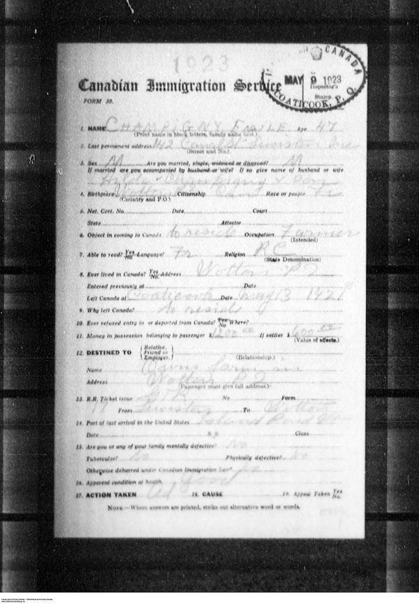 Title: Border Entry, Form 30, 1919-1924 - Mikan Number: 161377 - Microform: t-15265