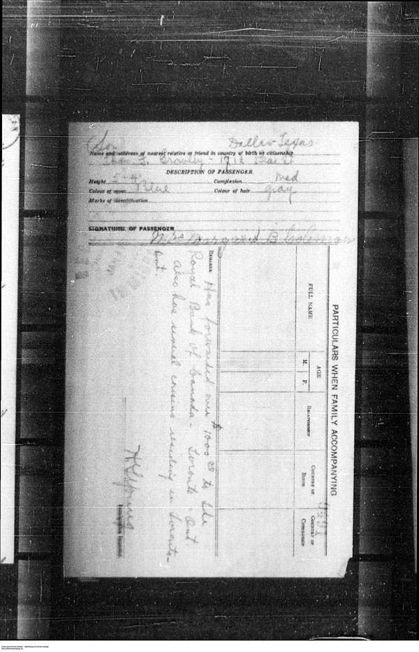 Title: Border Entry, Form 30, 1919-1924 - Mikan Number: 161377 - Microform: t-15268