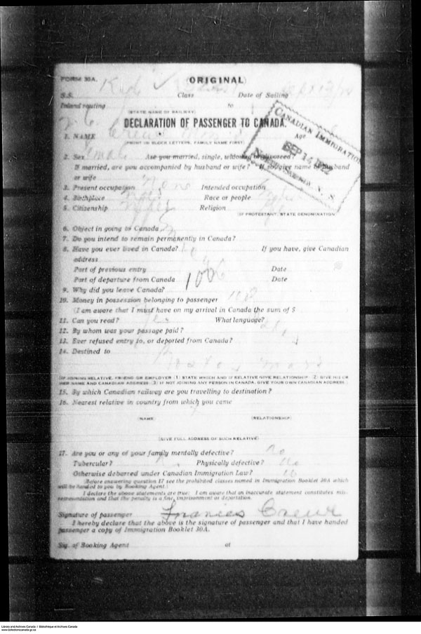 Title: Border Entry, Form 30, 1919-1924 - Mikan Number: 161377 - Microform: t-15269
