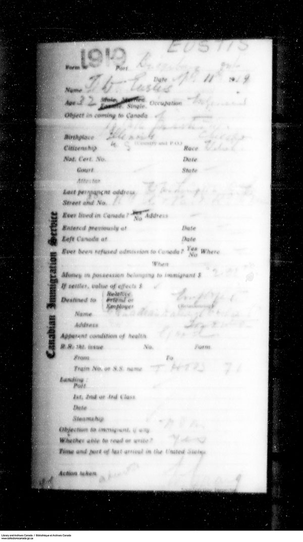 Title: Border Entry, Form 30, 1919-1924 - Mikan Number: 161377 - Microform: t-15277