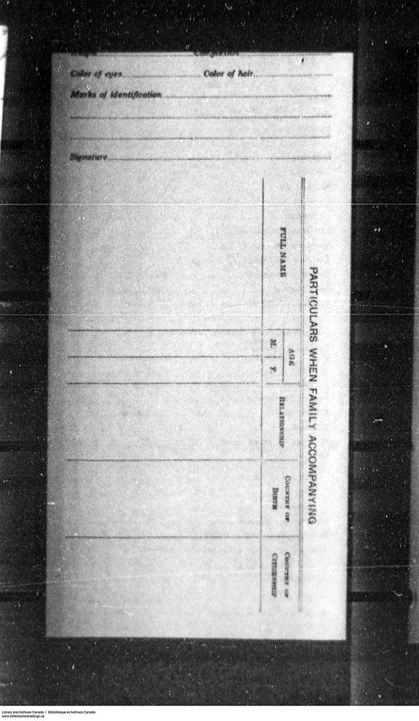 Titre : Arrives par la frontire, formulaire 30, 1919-1924 - N d'enregistrement Mikan : 179163 - Microforme : t-15278