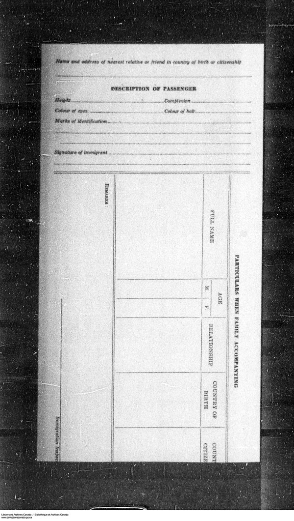 Titre : Arrives par la frontire, formulaire 30, 1919-1924 - N d'enregistrement Mikan : 179163 - Microforme : t-15281