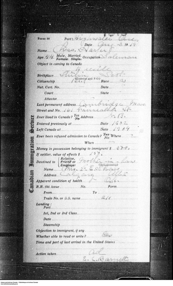 Title: Border Entry, Form 30, 1919-1924 - Mikan Number: 161377 - Microform: t-15287