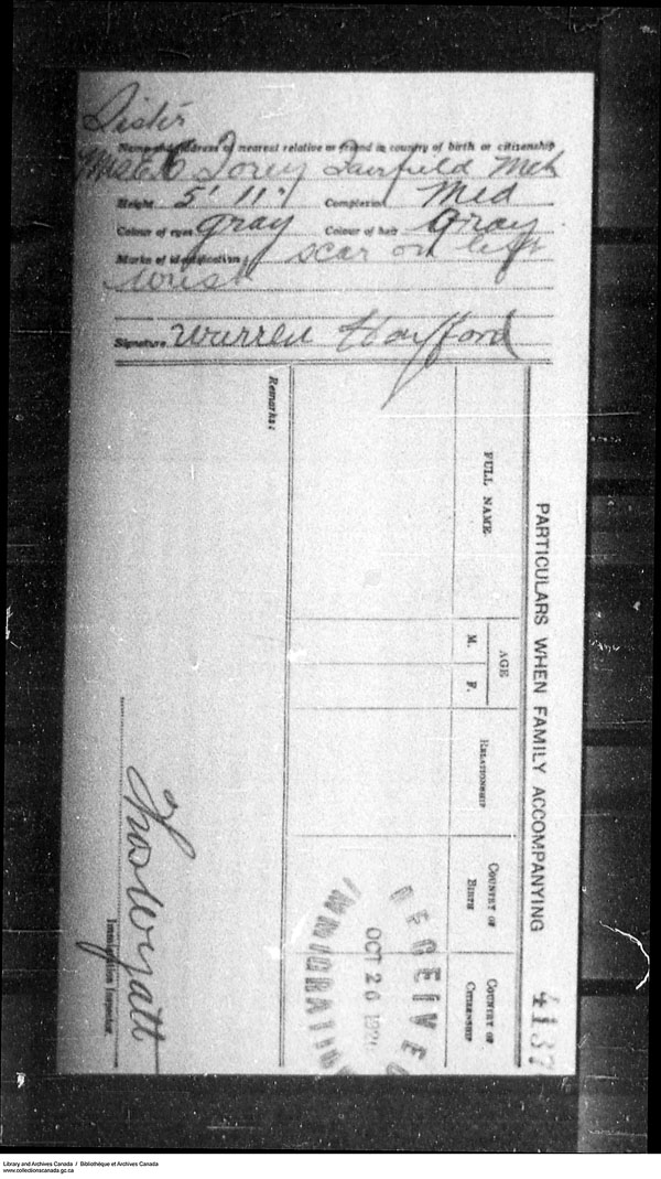 Titre : Arrives par la frontire, formulaire 30, 1919-1924 - N d'enregistrement Mikan : 179163 - Microforme : t-15288