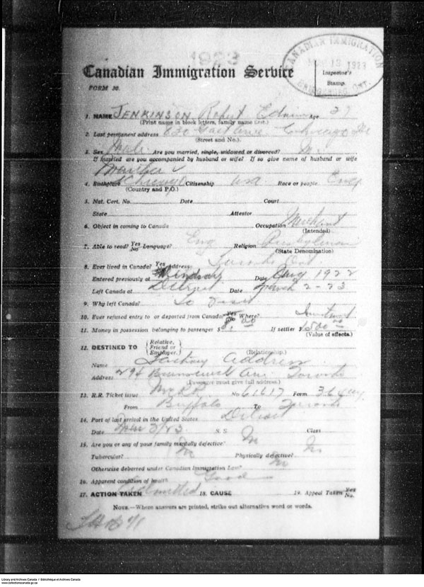 Title: Border Entry, Form 30, 1919-1924 - Mikan Number: 161377 - Microform: t-15292