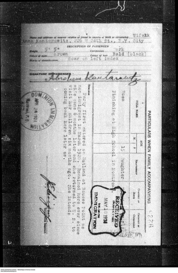 Title: Border Entry, Form 30, 1919-1924 - Mikan Number: 161377 - Microform: t-15295
