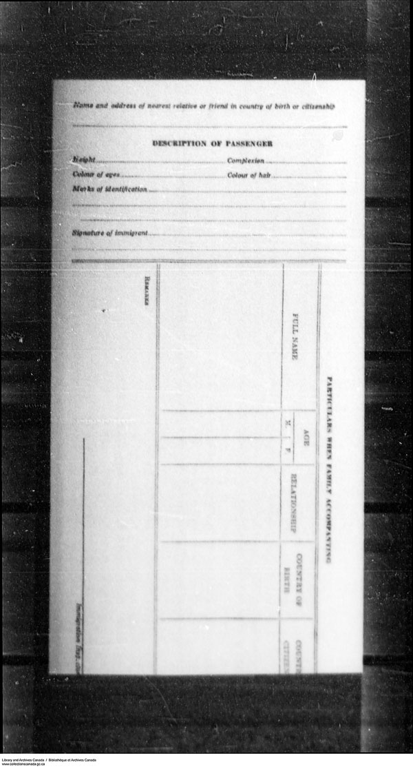 Titre : Arrives par la frontire, formulaire 30, 1919-1924 - N d'enregistrement Mikan : 179163 - Microforme : t-15309