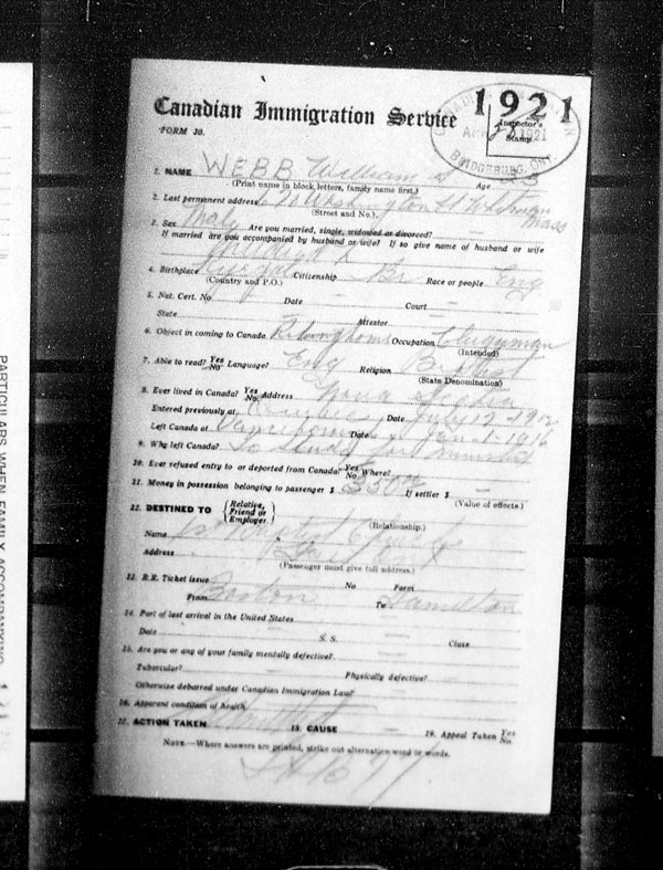 Title: Border Entry, Form 30, 1919-1924 - Mikan Number: 161377 - Microform: t-15339
