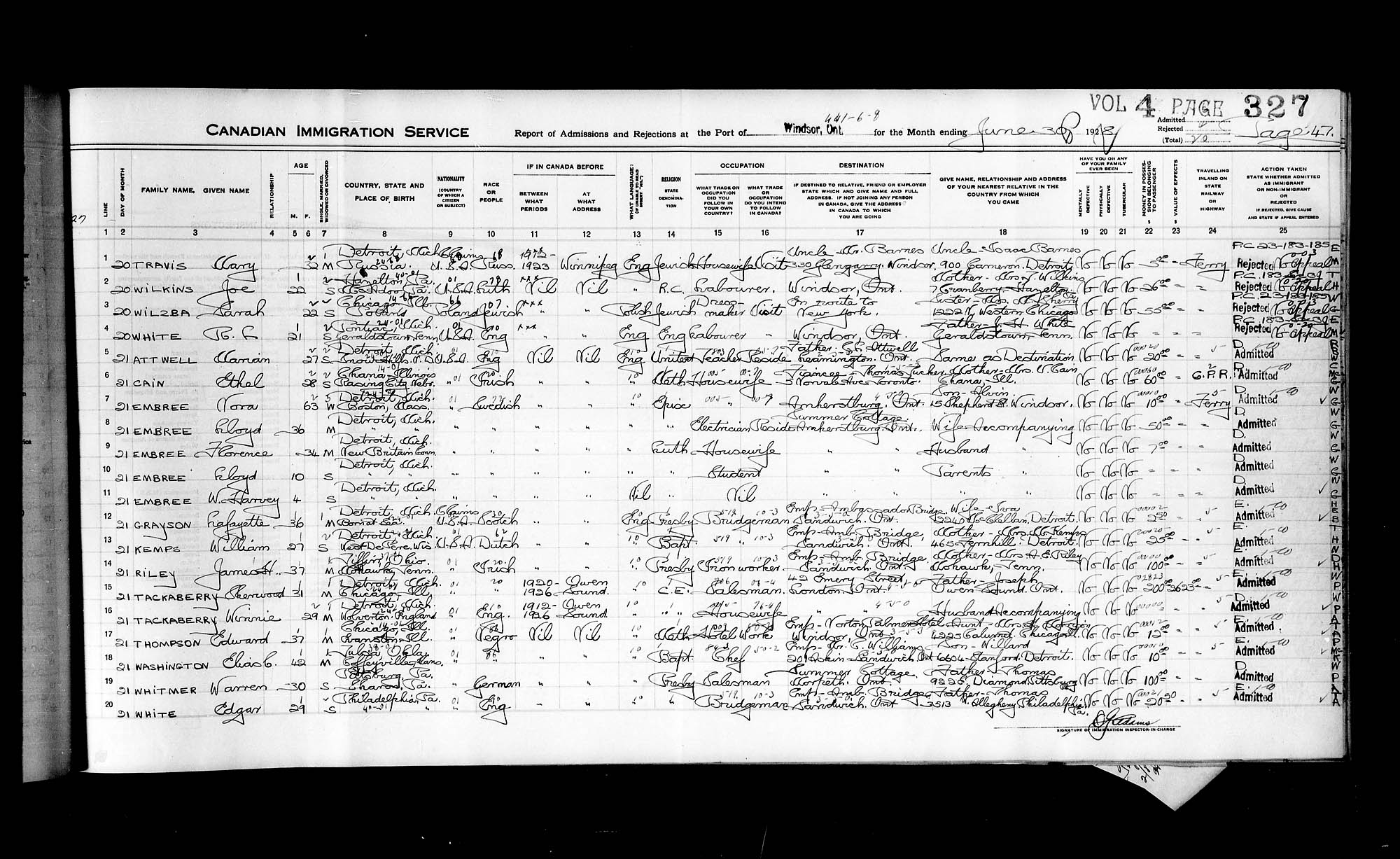 Title: Border Entry, 1925-1935 - Mikan Number: 134855 - Microform: t-15359