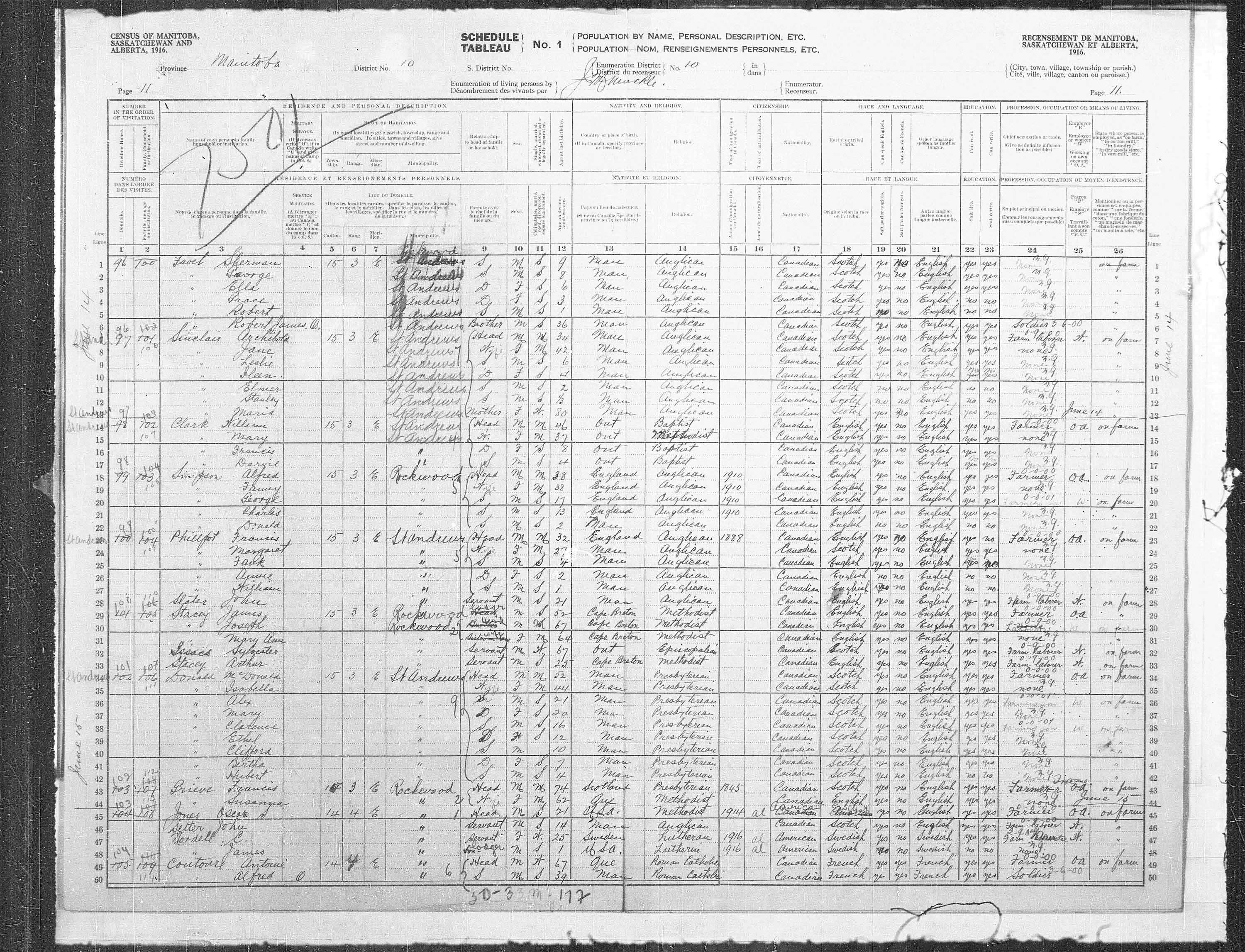 Titre : Recensement des provinces des prairies (1916) - N d'enregistrement Mikan : 3800575 - Microforme : t-21929