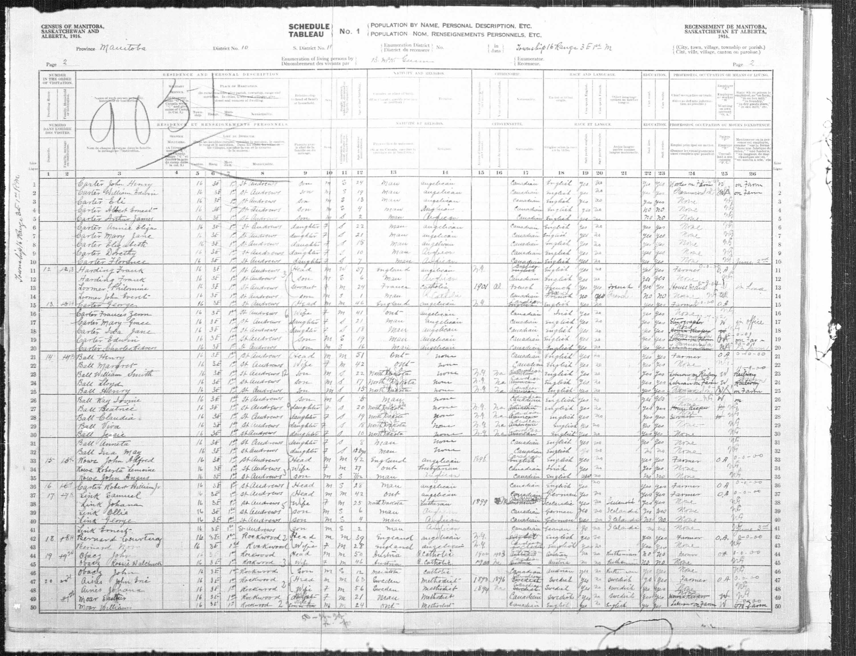 Titre : Recensement des provinces des prairies (1916) - N d'enregistrement Mikan : 3800575 - Microforme : t-21930