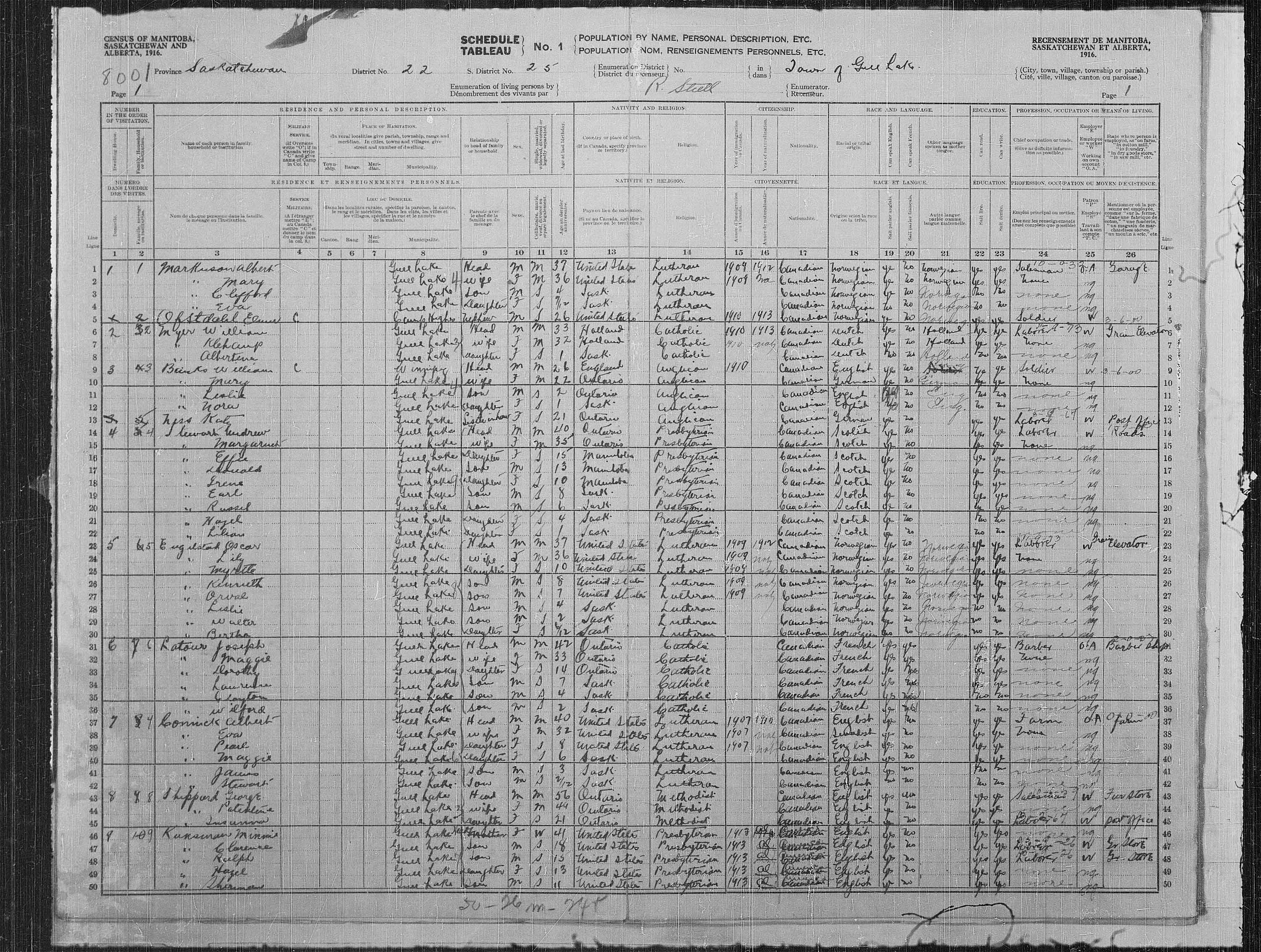 Title: Census of the Prairie Provinces, 1916 - Mikan Number: 3800575 - Microform: t-21931