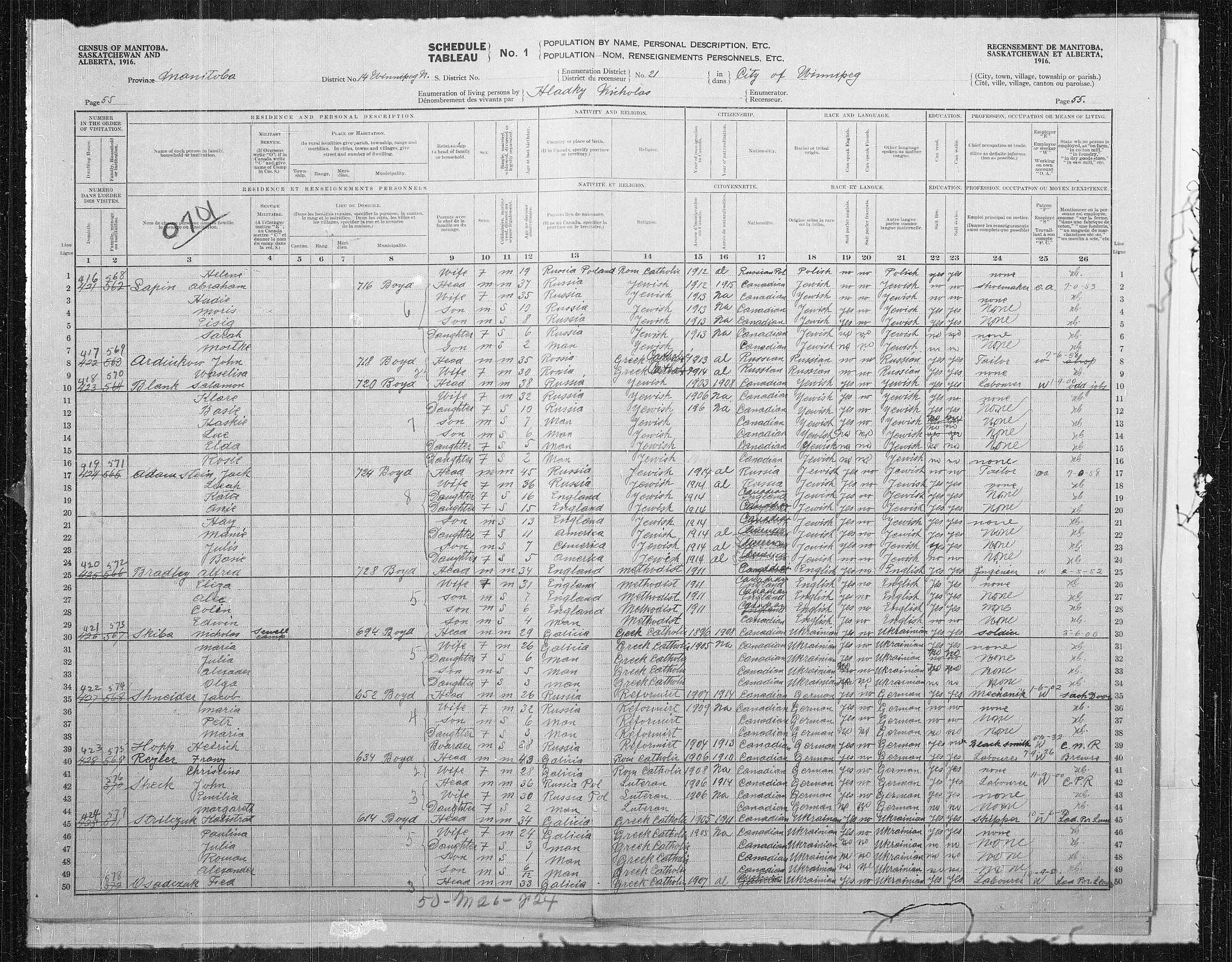 Titre : Recensement des provinces des prairies (1916) - N d'enregistrement Mikan : 3800575 - Microforme : t-21933